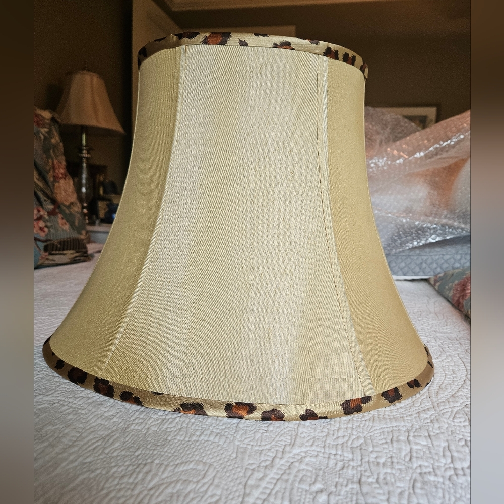 Large Bell Shape Lamp Shade Warm Gold with Leopard Trim and Leopard Interior